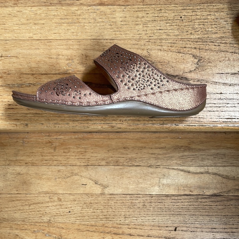 Flex Step slip on embellished sandals/bronze color. Hardly worn. See bottoms - Picture 4 of 4